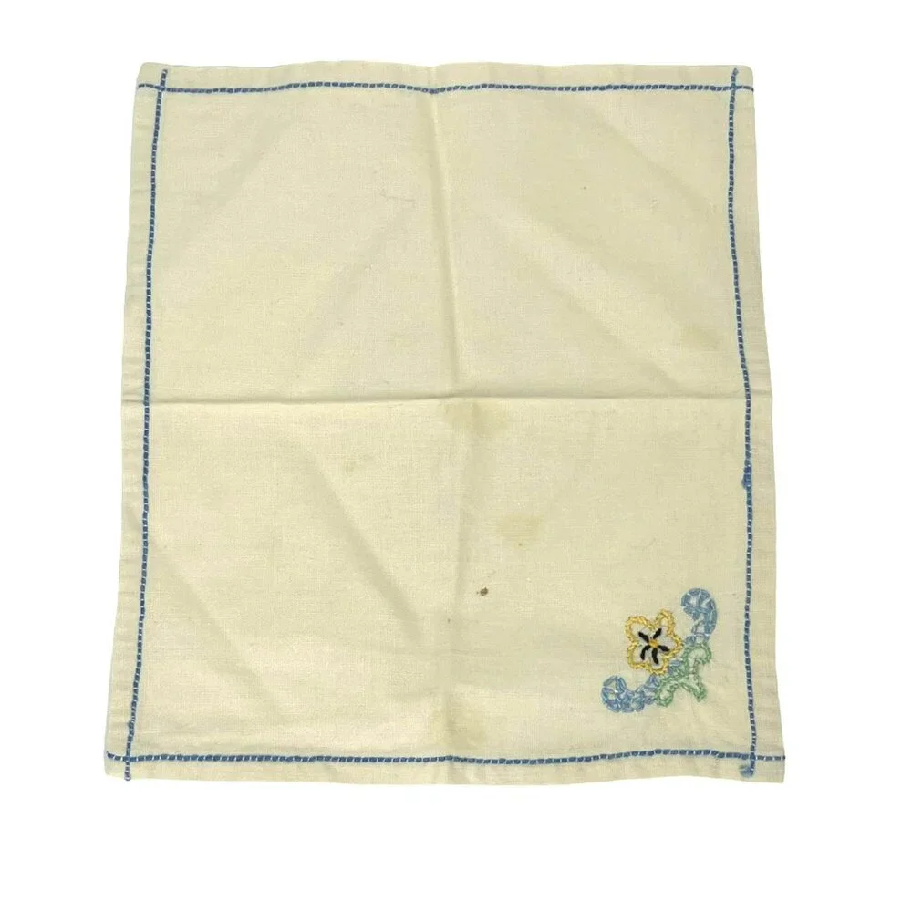 Vintage Linen Cocktail Luncheon Napkins White Embroidered